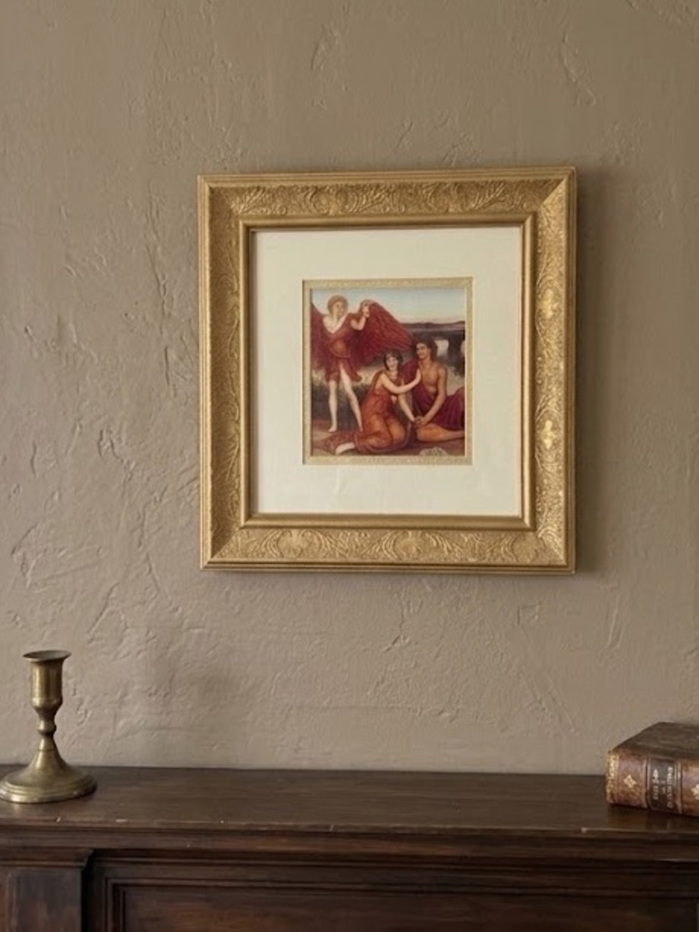 Love’s Passing Vintage Art Print Angel Lovers Ornate Gold Frame Victorian Deco